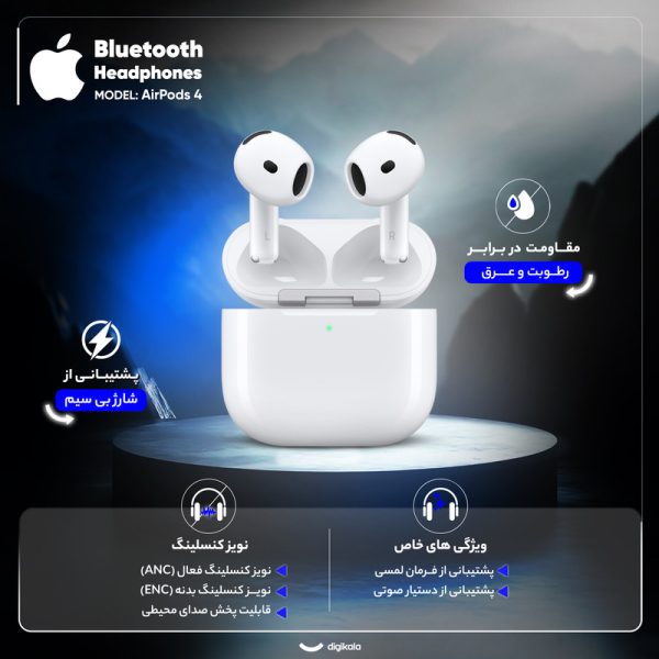 هدفون بلوتوثی اپل مدل AirPods 4 دارای نویز کنسلینگ — تصویر ۵