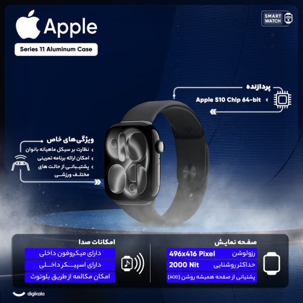ساعت هوشمند 46 میلی متری اپل مدل Series 11 Aluminum Case با بند سیلیکونی — تصویر ۱۹