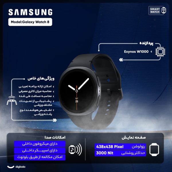 ساعت هوشمند 40 میلی‌متری سامسونگ مدل Galaxy Watch 8 با بند پلاستیکی — تصویر ۱۸