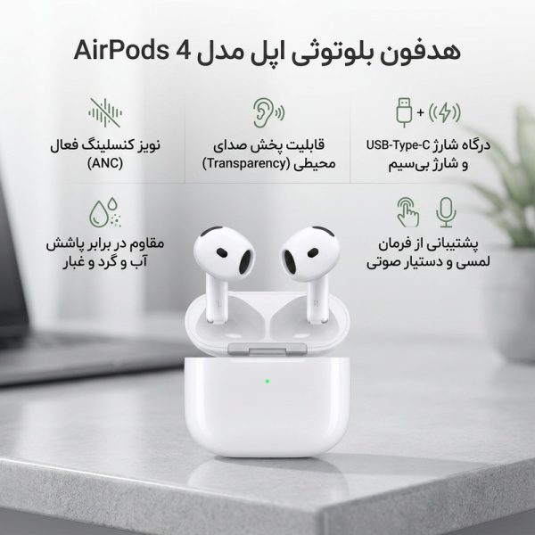 هدفون بلوتوثی اپل مدل AirPods 4 دارای نویز کنسلینگ — تصویر ۲